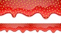 Drips of strawberry jam. Horizontal border.