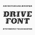 Drive alphabet vector font. Wind effect type letters and numbers.