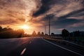 Drive car at beautiful sunset. Nature landscape Royalty Free Stock Photo