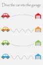 Drive cars to garages, handwriting practice sheet, kids preschool activity, educational children game, printable worksheet, Royalty Free Stock Photo