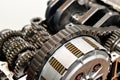 Drive chain over motorcycle clutch. Royalty Free Stock Photo