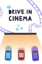 Drive in cinema with automobiles stand in open air parking Royalty Free Stock Photo