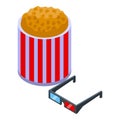 Drive cinema popcorn icon isometric vector. Car movie