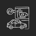 Drive through coffee shop chalk white icon on black background