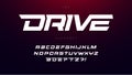 Drive font bold italic letters with dynamic slant and geometric cut for speed race, battle, fast delivery or fight