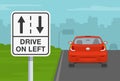 Drive on left road or traffic sign for tourist drivers. Close up view. Royalty Free Stock Photo