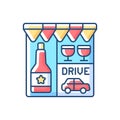 Drive through liquor store RGB color icon