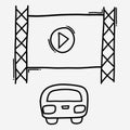 Drive in movie doodle vector icon. Drawing sketch illustration hand drawn line eps10