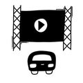 Drive in movie doodle vector icon. Drawing sketch illustration hand drawn line eps10