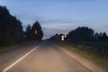 Drive at night in a countryside with lowlights. Lithuania Europe