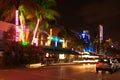 Drive scene at night lights, Miami beach, Florida. Royalty Free Stock Photo