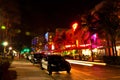 Drive scene at night lights, Miami beach, Florida.