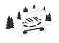 Drive in snow blizzard forest black and white cartoon flat illustration Royalty Free Stock Photo