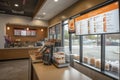 drive-thru window with greeter and menu items visible, offering convenient and efficient service Royalty Free Stock Photo