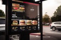 drive-thru window with mobile ordering option, displaying menu and payment options