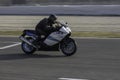 Driver on a Big sports bike model BMW k1200 on the circuit in Spain Royalty Free Stock Photo