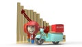 Driver and bike delivery behind business chart 3d rendering