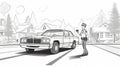 Cartoon Police Officer And Car Drawing In Provia Film Style Royalty Free Stock Photo