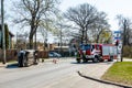 The driver of the car passed the intersection to the red signal of the traffic light, where he collided with another car, the car Royalty Free Stock Photo