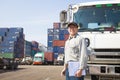 driver in front of container truck Royalty Free Stock Photo