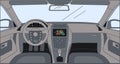 Driver front view with sensor panel, rudder, and front panel. Interior of automobile vector cartoon outline illustration