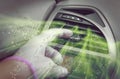 Driver hand tuning air ventilation grille Royalty Free Stock Photo