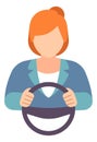 Driver icon. Female car operator. Flat driving person