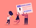 Driver License Concept. Male Female Characters Studying in School Learning Drive Car, Passing Exams and Get Permission Royalty Free Stock Photo