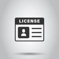 Driver license icon in flat style. Id card vector illustration on white isolated background. Identity business concept Royalty Free Stock Photo