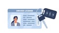 Driver License ID card and Car key with Charm of the alarm system. Personal info data. Identification document with person photo. Royalty Free Stock Photo