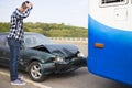 Driver looking at car After Traffic Accident on the roa Royalty Free Stock Photo