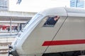 Driver looking out from a window of a bullet train at the Central Railway Station in Hannover Germany