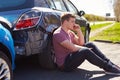 Driver Making Phone Call After Traffic Accident Royalty Free Stock Photo