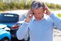 Driver Making Phone Call After Traffic Accident Royalty Free Stock Photo