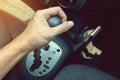 Driver man hand holding automatic transmission Royalty Free Stock Photo