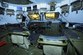 Driver-mechanic cabin of Ukrainian combat reconnaissance vehicle BRDM 2: seat, wheel, dashboard