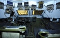 Driver-mechanic cabin of Ukrainian combat reconnaissance vehicle BRDM 2: seat, wheel, dashboard