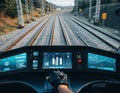 High-Tech Train Cockpit with Digital Control Panels Royalty Free Stock Photo