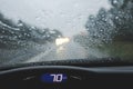 Driver point of view inside a car while driving on a rainy day Royalty Free Stock Photo