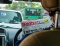 Driver reading news in car