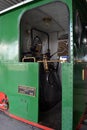 Driver`s cab of the restored green locomotive of 1918