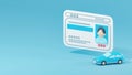 Driver`s license consisting of 3D illustrations and images of cars