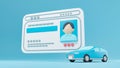 Driver`s license consisting of 3D illustrations and images of cars