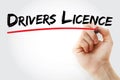 Driver`s license - legal authorization confirming authorization to operate one or more types of motorized vehicles, text concept Royalty Free Stock Photo