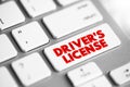 Driver`s license - legal authorization confirming authorization to operate one or more types of motorized vehicles, text concept Royalty Free Stock Photo