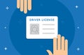 Driver`s License. Vector Flat Minimal Style Colorful Icon of Card with Hands Royalty Free Stock Photo