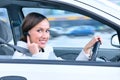 Driver is safely talking phone Royalty Free Stock Photo