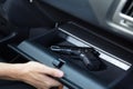 Driver Taking Handgun From Glovebox Royalty Free Stock Photo