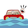 Driver Trapped On Flooded Road Royalty Free Stock Photo