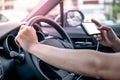 Driver using mobile app for GPS navigation Royalty Free Stock Photo